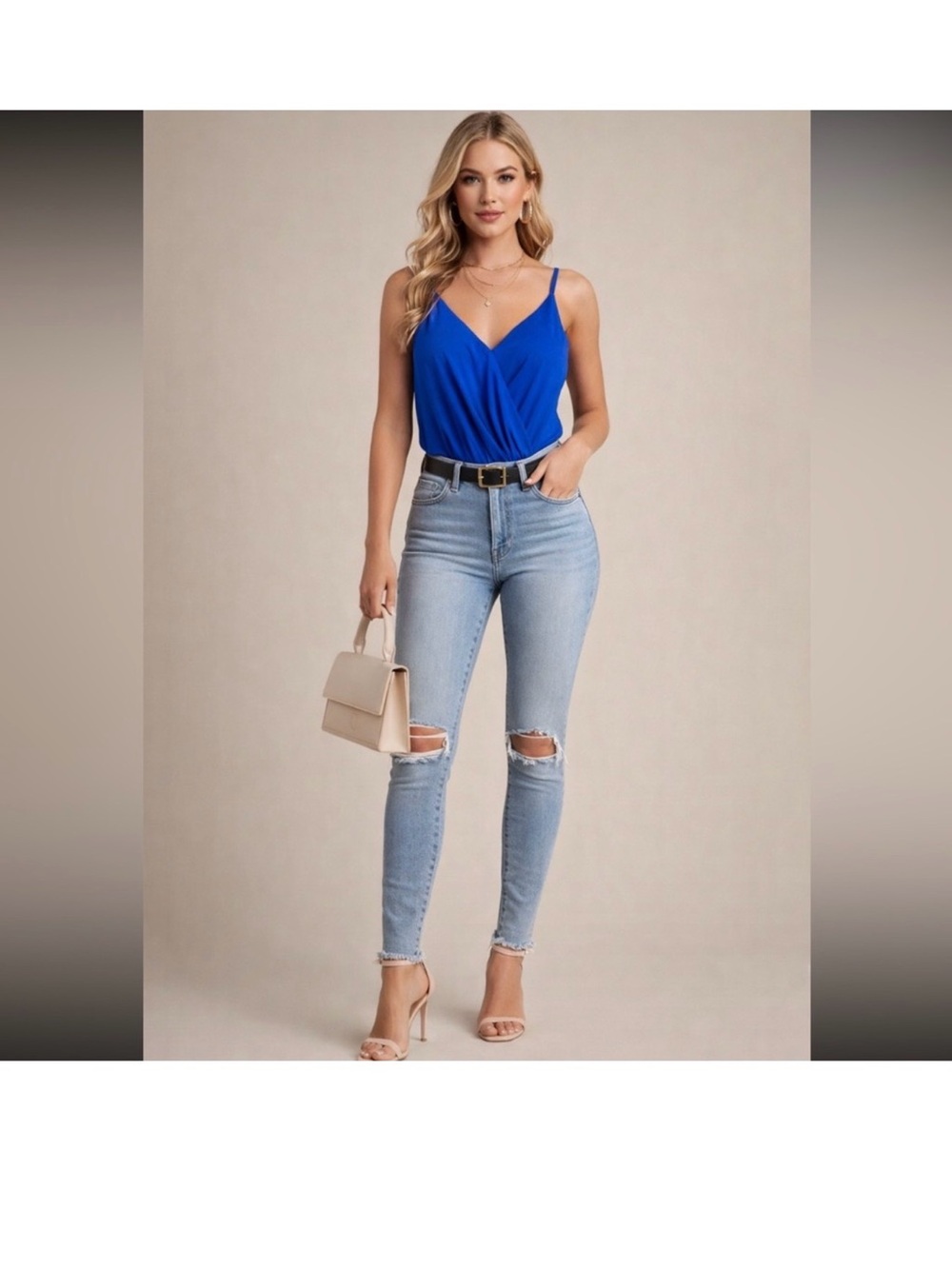 Express Royal Blue V-Neck Wrap Cami Bodysuit